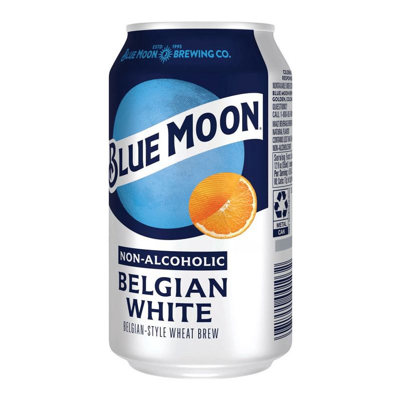 slide 4 of 8, Blue Moon Non-Alcoholic Beer Belgian Wheat - 6pk/12 fl oz Cans, 6 ct; 12 fl oz