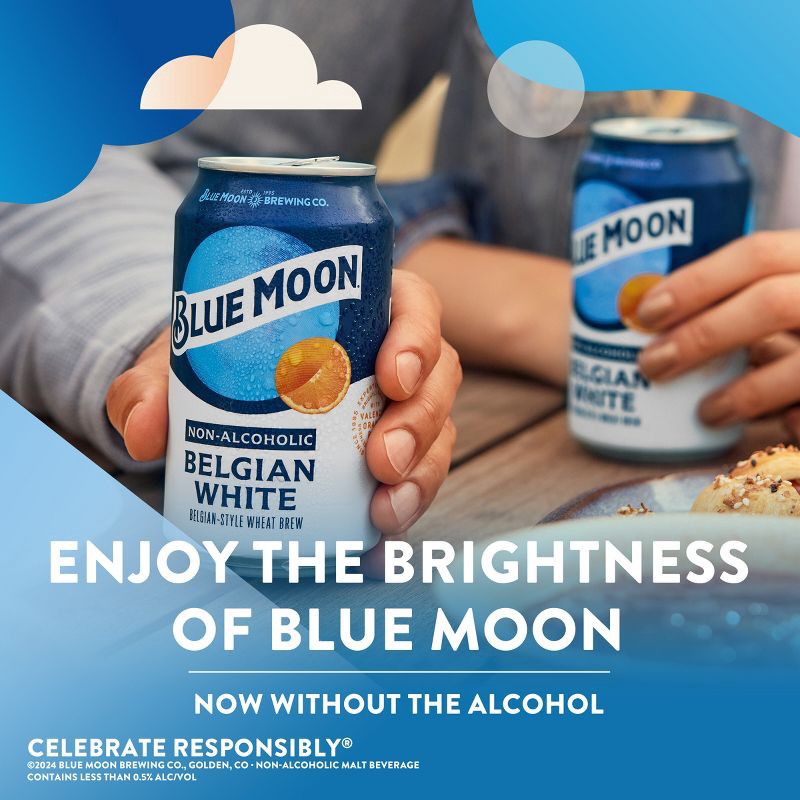 slide 6 of 7, Blue Moon Non-Alcoholic Belgian Wheat - 6pk/12 fl oz Cans, 6 ct; 12 fl oz