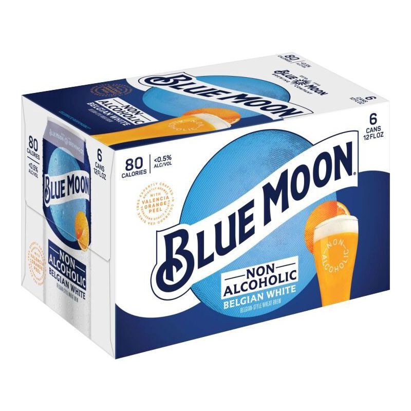 slide 7 of 7, Blue Moon Non-Alcoholic Belgian Wheat - 6pk/12 fl oz Cans, 6 ct; 12 fl oz