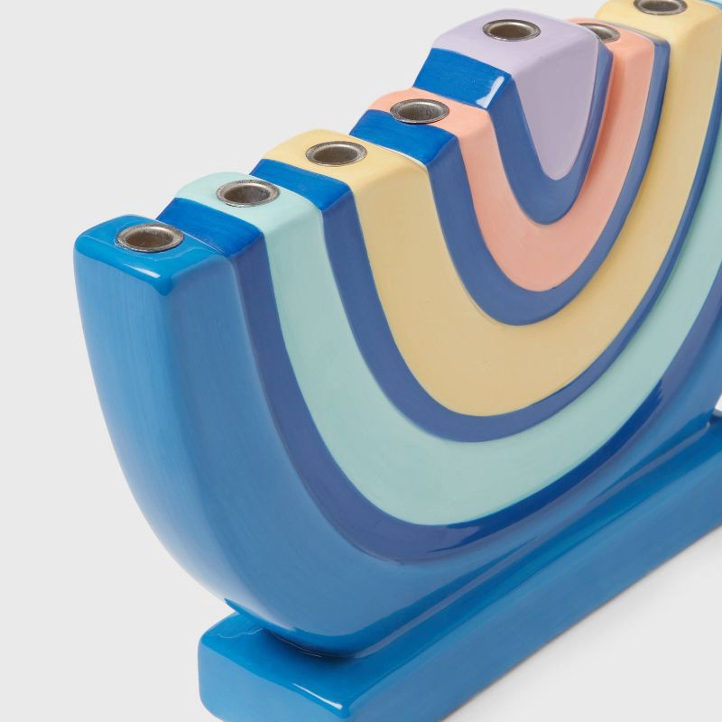 slide 3 of 3, 10"x6" Taper Ceramic Rainbow Hanukkah Menorah - Spritz™, 1 ct