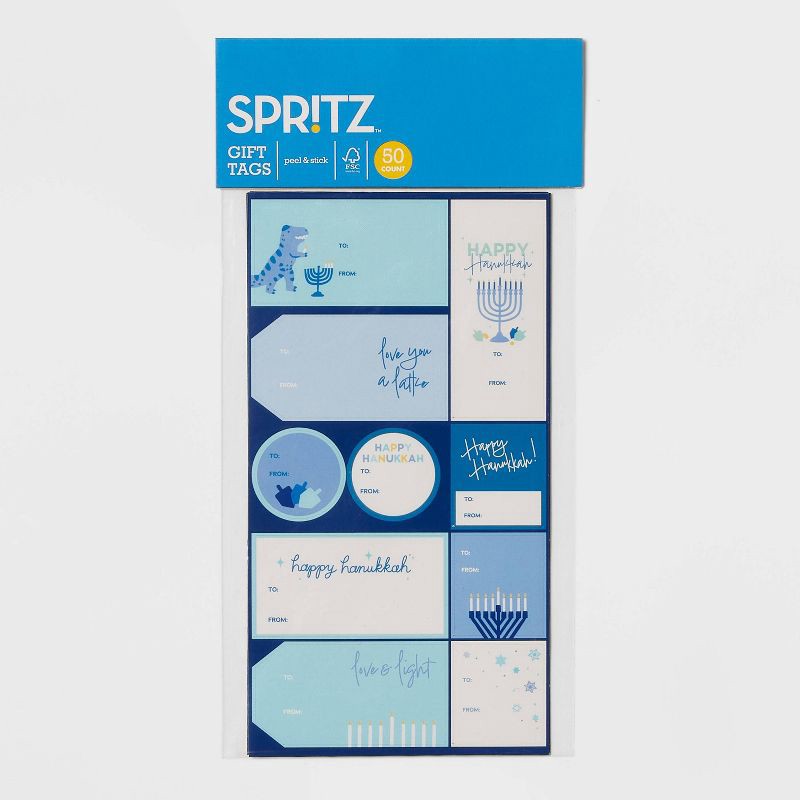 slide 3 of 3, 50ct Hanukkah Peel and Stick Gift Tags Gift Packaging Accessory Sets - Spritz™, 50 ct