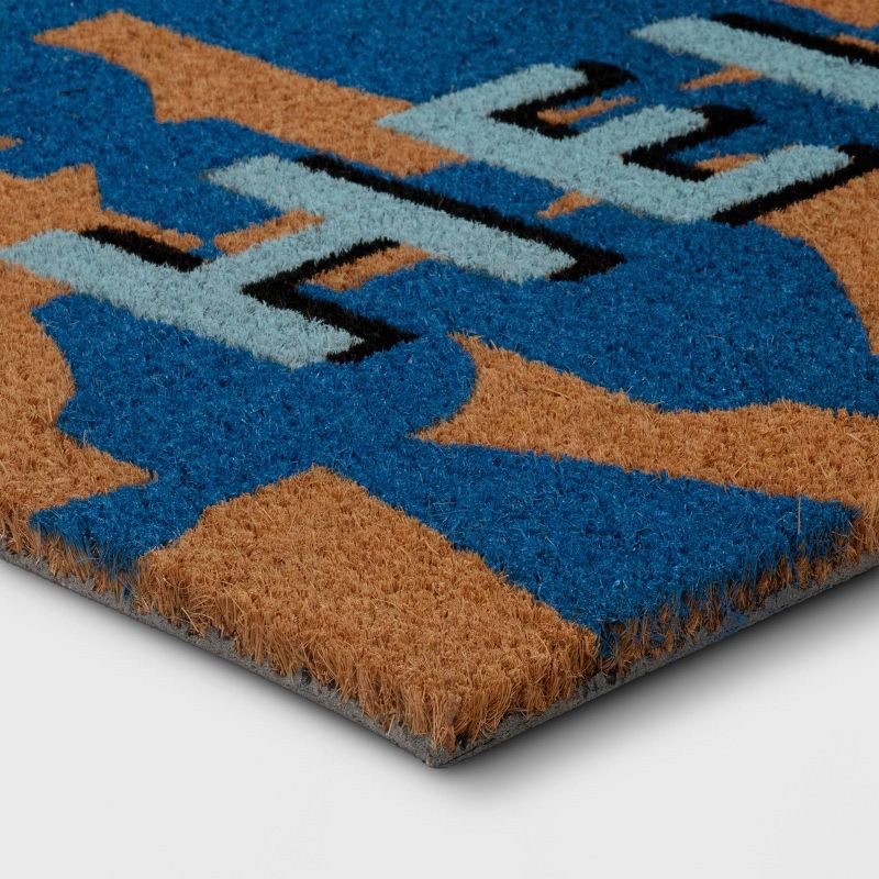 slide 3 of 4, 1'4"x2'4" Hello Geo Rectangular Outdoor Doormat Blue - Room Essentials™, 1 ct