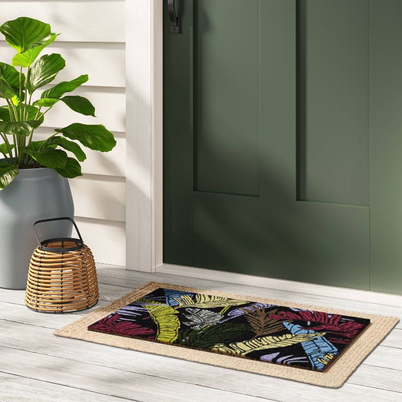 slide 2 of 4, 1'6"x2'6" Palm and Banana Rectangular Outdoor Tropical Doormat Navy Blue - Threshold™, 1 ct
