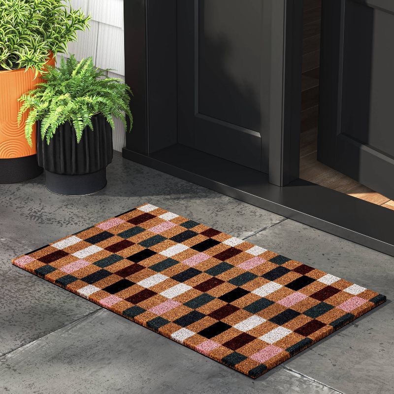 slide 2 of 4, 1'6"x2'6" Block Checker Hello Doormat - Threshold™, 1 ct