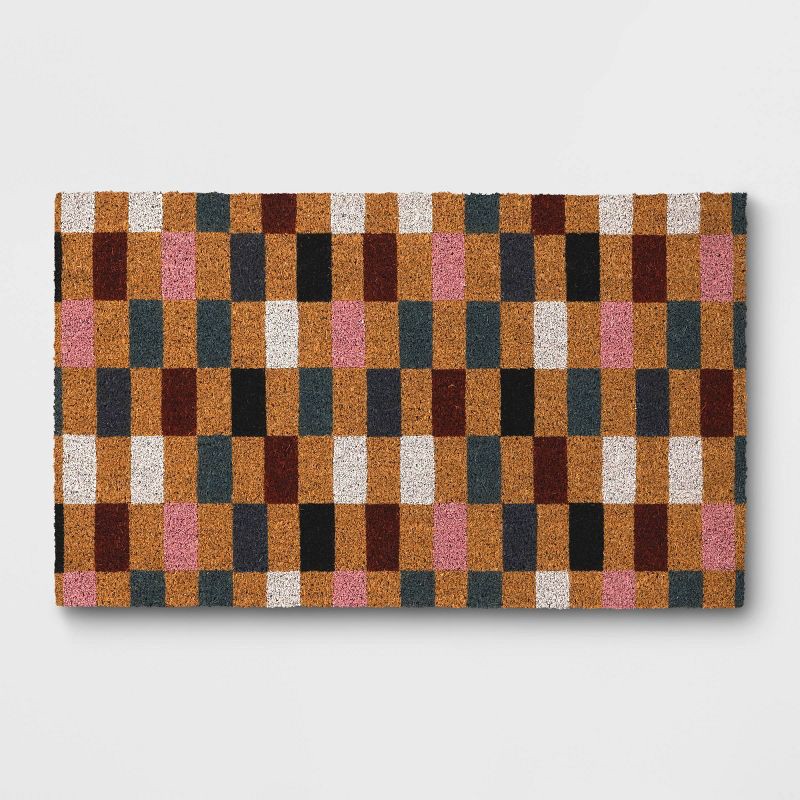 slide 1 of 4, 1'6"x2'6" Block Checker Hello Doormat - Threshold™, 1 ct