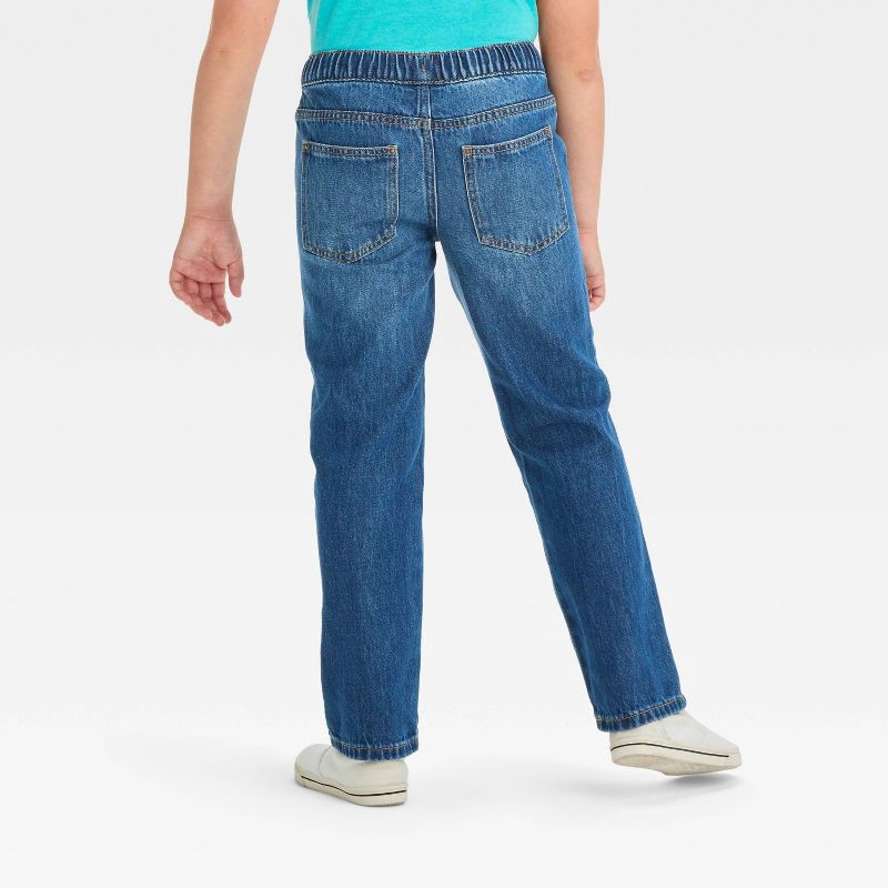 slide 2 of 3, Boys' Straight Fit Pull-On Pants - Cat & Jack™ Medium Wash 5: Denim, Elastic Waist, Mid Rise, Machine Washable, 1 ct