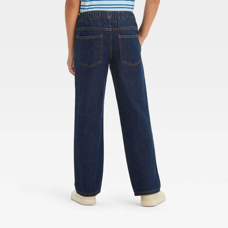 slide 2 of 3, Boys' Straight Fit Pull-On Pants - Cat & Jack™ Dark Blue 5: Denim, Elastic Waistband, Mid Rise, 1 ct