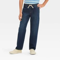 Boys' Straight Fit Pull-On Pants - Cat & Jack™ Dark Blue 5: Denim, Elastic Waistband, Mid Rise