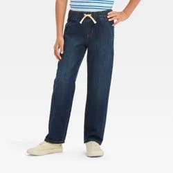 Boys' Straight Fit Pull-On Pants - Cat & Jack™ Dark Blue 6: Denim, Elastic Waist, Mid Rise