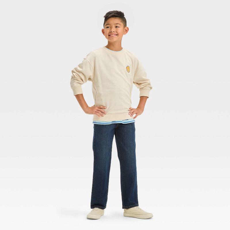 slide 3 of 3, Boys' Straight Fit Pull-On Pants - Cat & Jack™ Dark Blue 16: Denim, Mid Rise, Elastic Waistband, Machine Washable, 1 ct