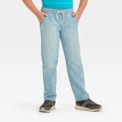 Boys' Straight Fit Pull-On Pants - Cat & Jack™ Light Blue 4: Denim, Elastic Waist, Mid Rise