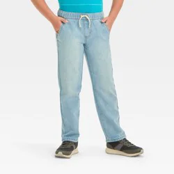 Boys' Straight Fit Pull-On Pants - Cat & Jack™ Light Blue 14: Denim, Elastic Waist, Mid Rise