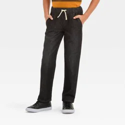 Boys' Straight Fit Pull-On Pants - Cat & Jack™ Black 6: Denim, Elastic Waistband, Mid Rise