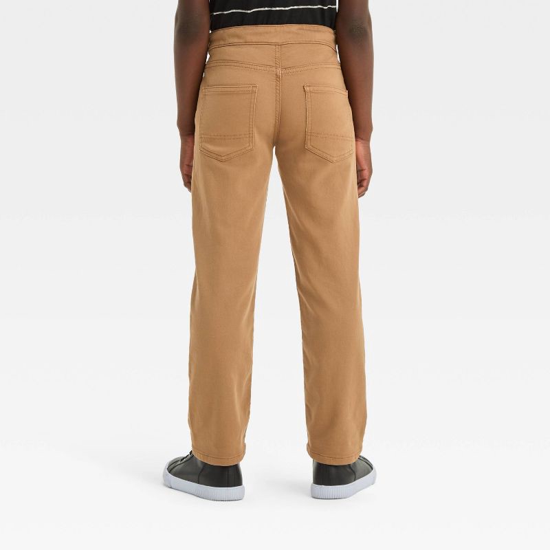 slide 2 of 3, Boys' Straight Pull-On Pants - Cat & Jack™ Khaki 12 Husky: Midweight, Elastic Waist, Dobby Fabric, 1 ct