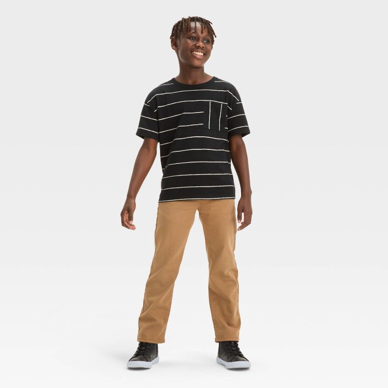 slide 3 of 3, Boys' Straight Pull-On Pants - Cat & Jack™ Khaki 16 Husky: Midweight, Elastic Waist, Dobby Fabric, 1 ct