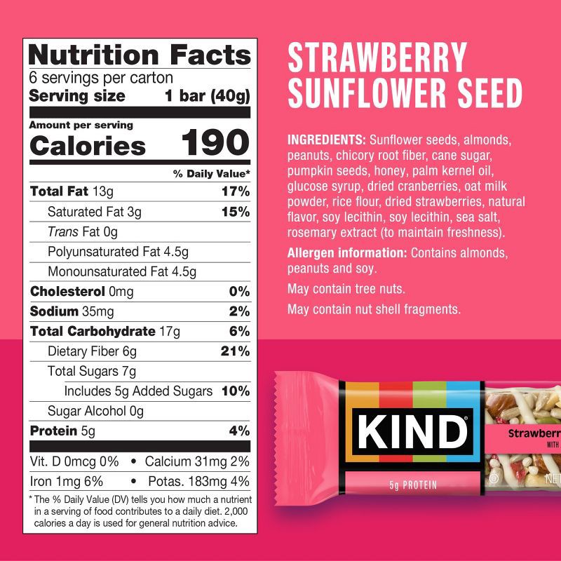 slide 4 of 10, KIND Bars Strawberry Sunflower Seed Gluten Free Snacks - 8.4oz/6ct, 6 ct; 8.4 oz