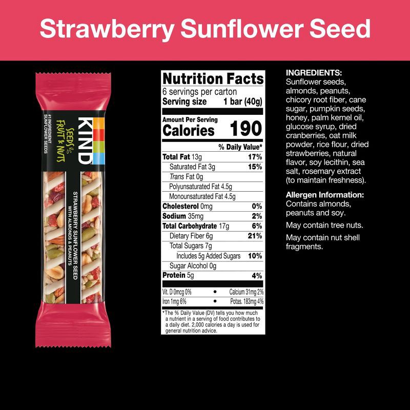 slide 8 of 10, KIND Bars Strawberry Sunflower Seed Gluten Free Snacks - 8.4oz/6ct, 6 ct; 8.4 oz