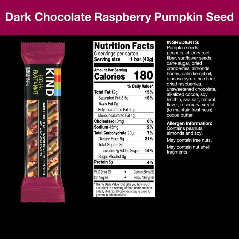 slide 6 of 10, KIND Bars Dark Chocolate Raspberry Pumpkin Seed Gluten Free Snacks - 8.4oz/6ct, 6 ct; 8.4 oz