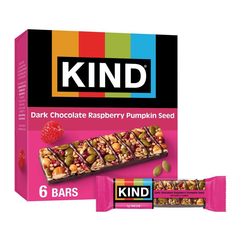 slide 1 of 10, KIND Bars Dark Chocolate Raspberry Pumpkin Seed Gluten Free Snacks - 8.4oz/6ct, 6 ct; 8.4 oz