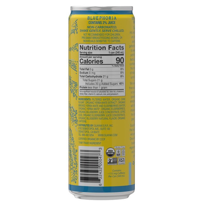 slide 2 of 6, Guayaki Yerba Mate Bluephoria - 11.5 fl oz Can, 11.5 fl oz