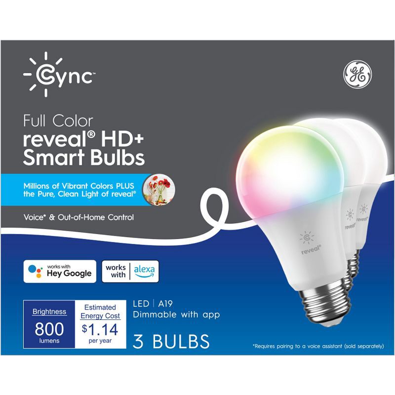 slide 1 of 12, GE Household Lighting GE 3pk Cync Reveal Full Color A19, 3 ct