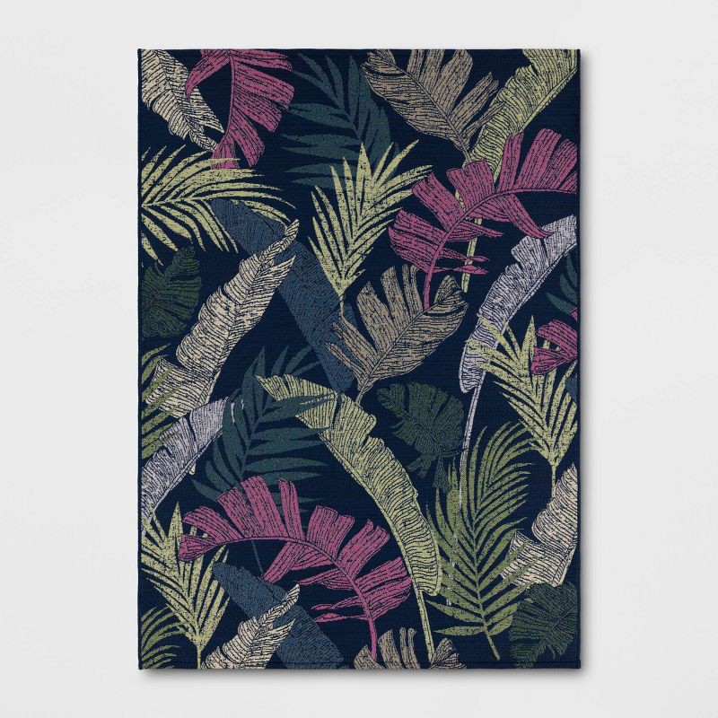 slide 1 of 4, 5'x7' Palm and Banana Tropical Outdoor Area Rug Navy Blue - Threshold™, 1 ct
