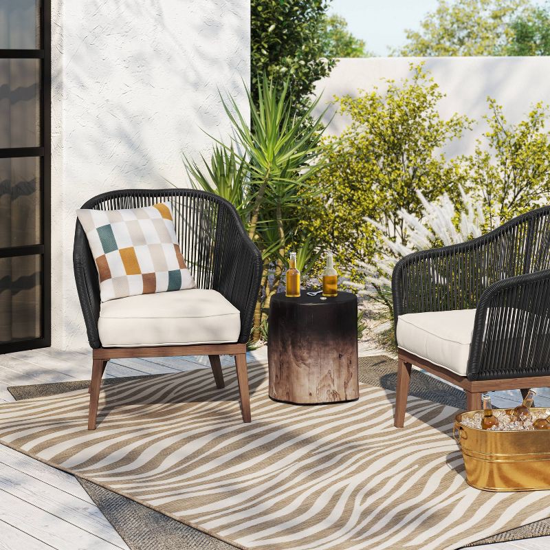 slide 2 of 4, 5'x7' Wavy Lines Outdoor Area Rug Beige/Natural Brown - Threshold™, 1 ct