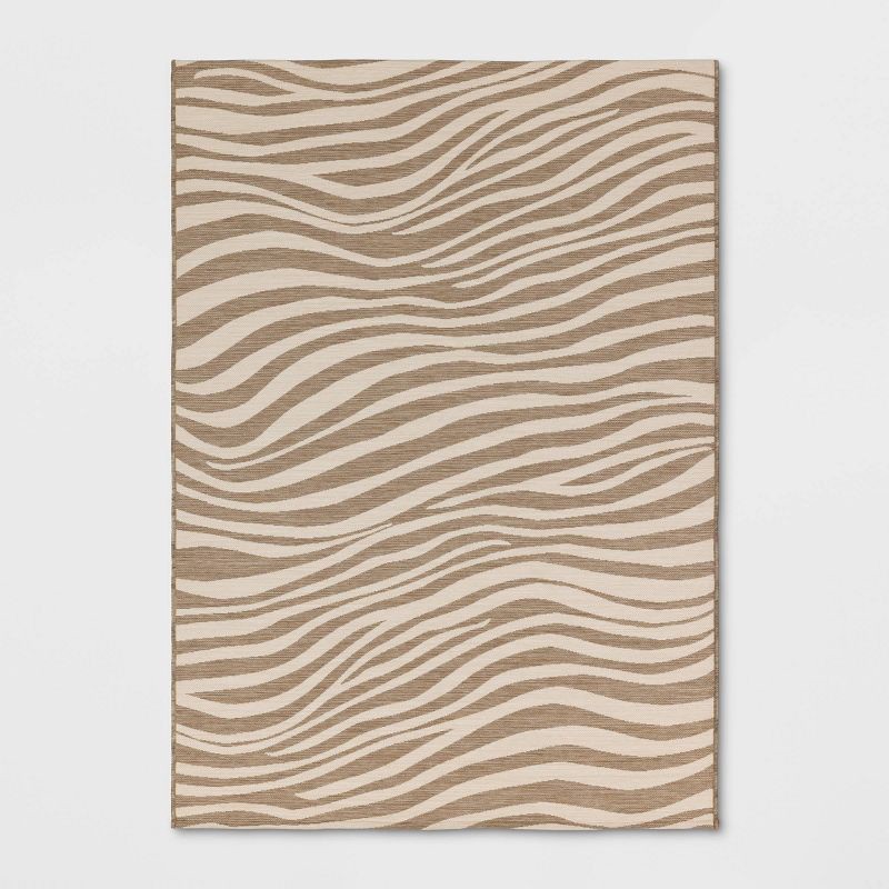 slide 1 of 4, 5'x7' Wavy Lines Outdoor Area Rug Beige/Natural Brown - Threshold™, 1 ct