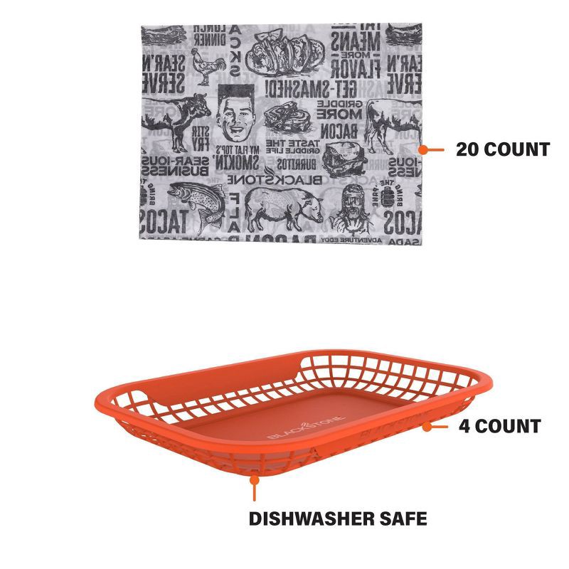 slide 2 of 4, Blackstone 4pc Burger Baskets with Liners Grill Tool Set Orange, 4 ct