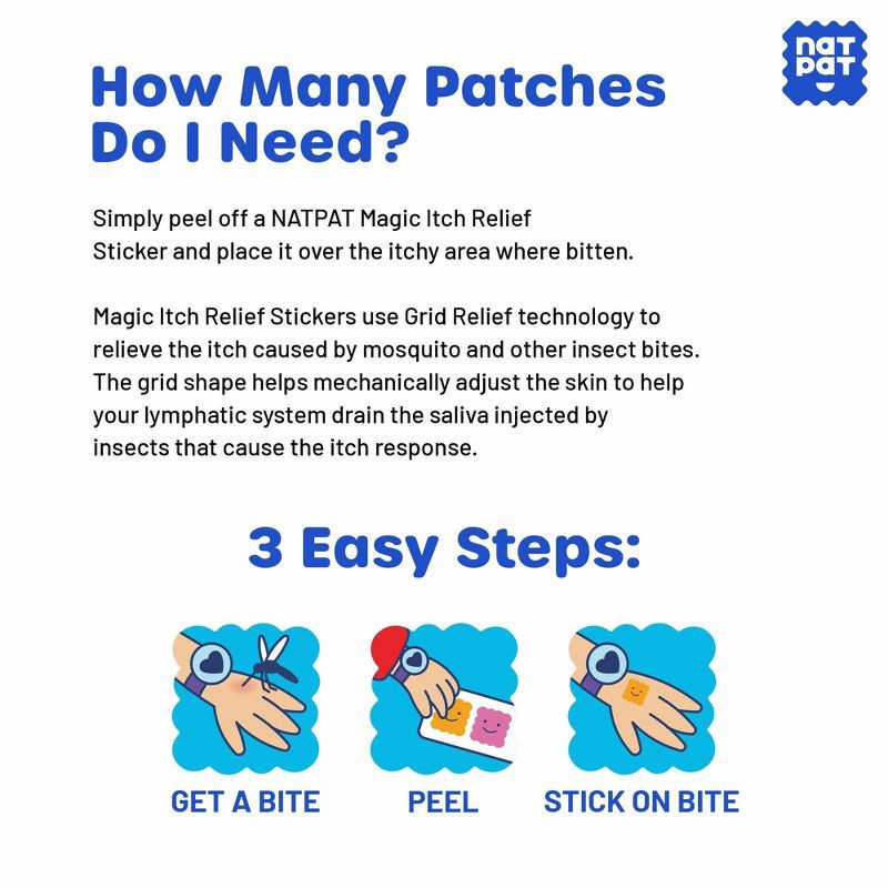slide 5 of 9, NATPAT 24ct "MagicPatch" Itch Relief Stickers Anti-Itch Treatment for Mosquito Bite Relief Safe and Natural, 24 ct