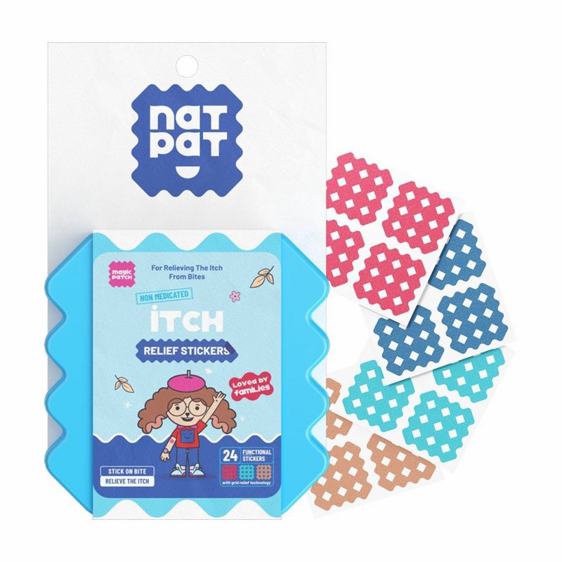 slide 1 of 9, NATPAT 24ct "MagicPatch" Itch Relief Stickers Anti-Itch Treatment for Mosquito Bite Relief Safe and Natural, 24 ct
