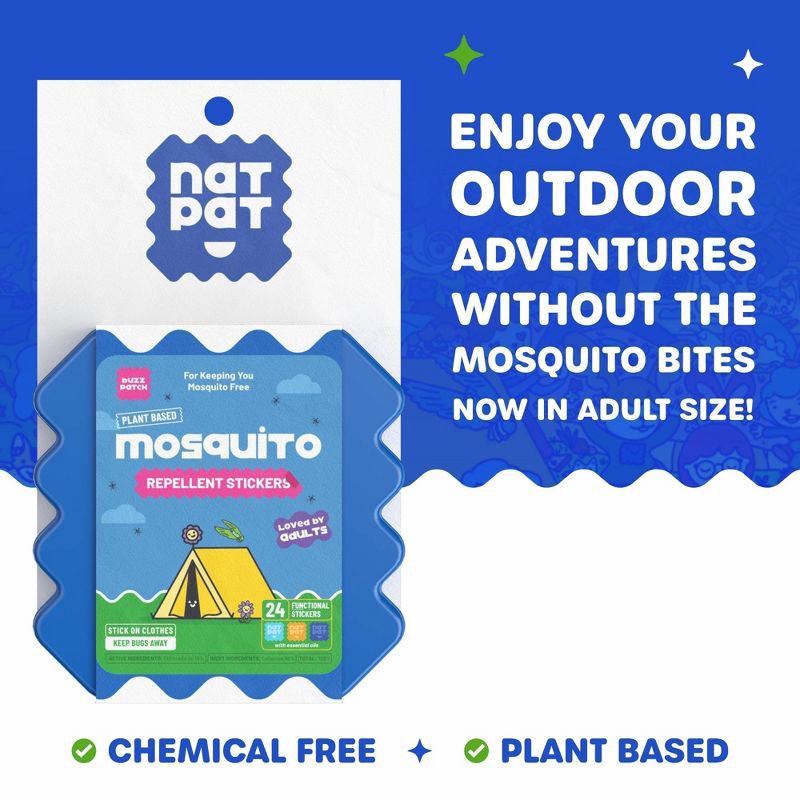 slide 2 of 9, NATPAT 24ct "BuzzPatch" Adult Mosquito Repellent Stickers Natural and Non-Toxic Ideal for Camping and Travel, 24 ct
