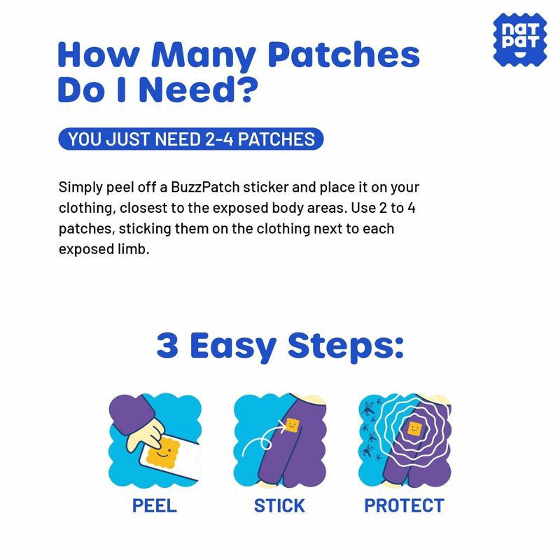 slide 5 of 9, NATPAT 24ct "BuzzPatch" Adult Mosquito Repellent Stickers Natural and Non-Toxic Ideal for Camping and Travel, 24 ct