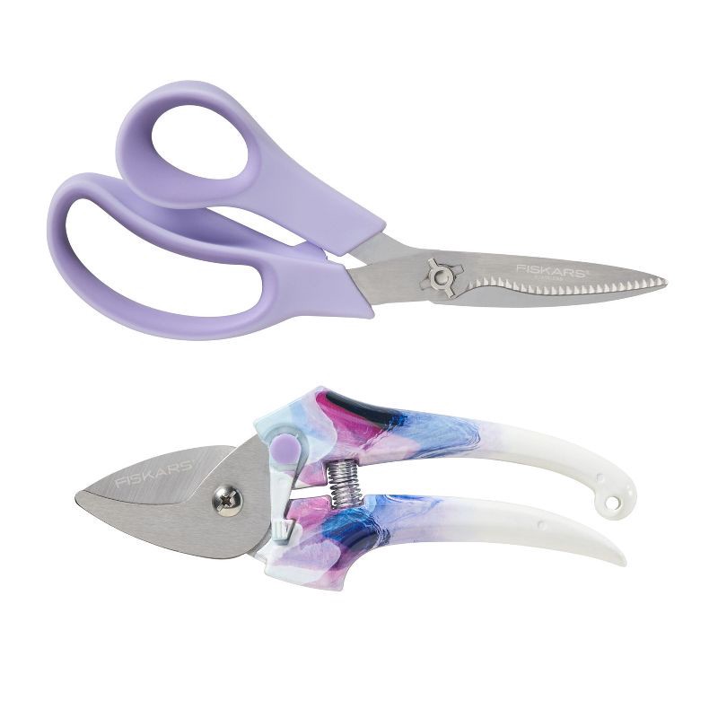 slide 1 of 9, Fiskars 2pc Designer Pruner Garden Tool Set Lavender, 2 ct