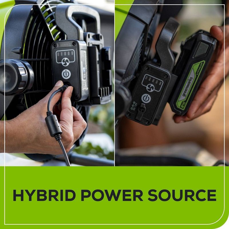 slide 12 of 12, Greenworks POWERALL 24V 10" Cordless Hybrid Fan with 2.0Ah Battery and Charger, 1 ct