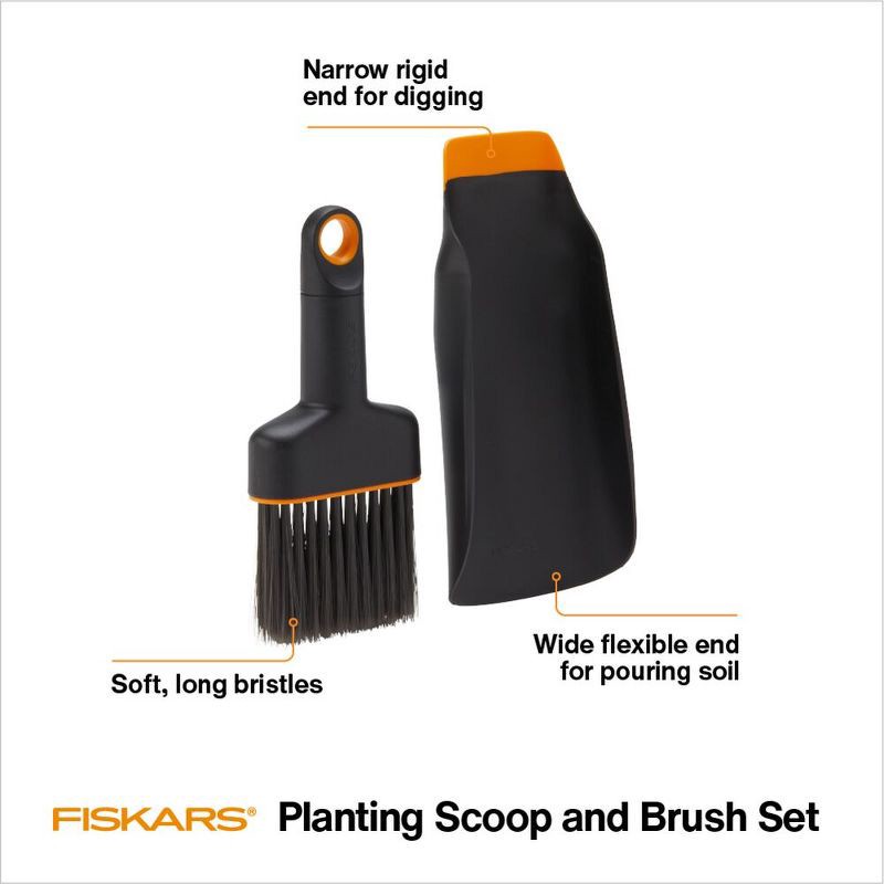 slide 2 of 10, Fiskars 2pc Scoop and Brush Garden Tool Set Black, 2 ct