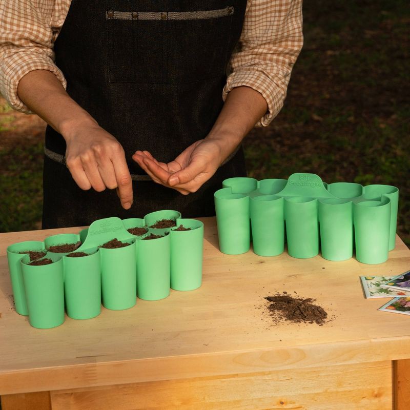 slide 2 of 7, Sili-Seedlings 2pk 10 cell Seed Starter Silicone Outdoor Planter Jade Green, 2 ct