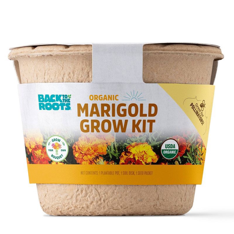 slide 1 of 10, Back to the Roots Organic Marigold Flower Grow Kit with Plantable Starting Pot Soil and Seeds, 1 ct