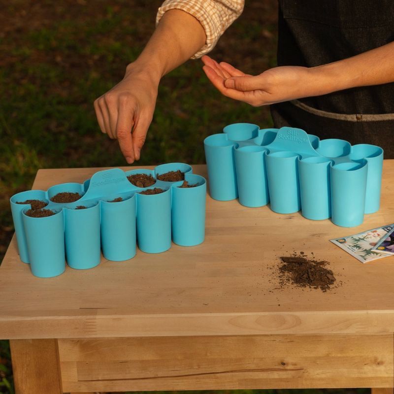 slide 2 of 7, Sili-Seedlings 2pk 10 cell Seed Starter Silicone Outdoor Planter Opal Blue, 2 ct