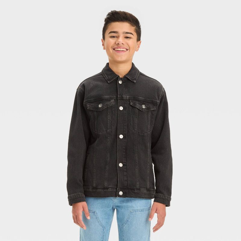 slide 3 of 3, Boys' Denim Trucker Jacket - art class™ Black M: Midweight, Inside Pocket, 4 Pockets, 1 ct