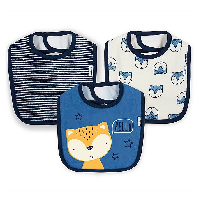 slide 1 of 4, Gerber Animal Cotton Bibs - Blue, 3 ct