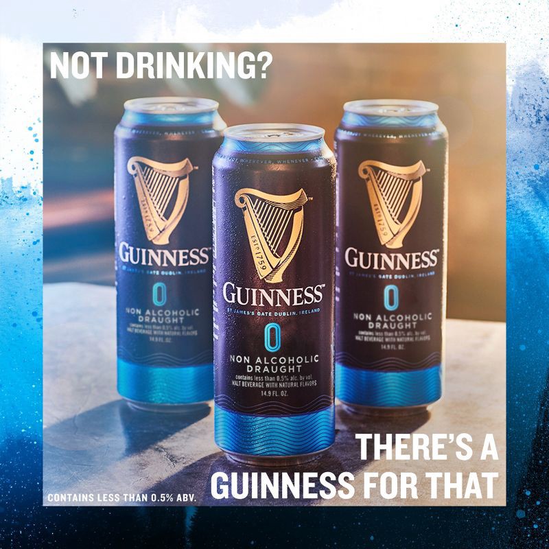 slide 6 of 9, Guinness 0 Non-Alcoholic Draught Beer - 4pk/14.9 fl oz Cans, 4 ct, 14.9 fl oz