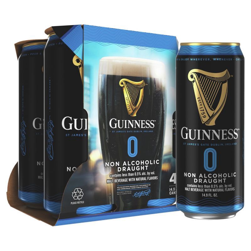 slide 7 of 9, Guinness 0 Non-Alcoholic Draught Beer - 4pk/14.9 fl oz Cans, 4 ct, 14.9 fl oz