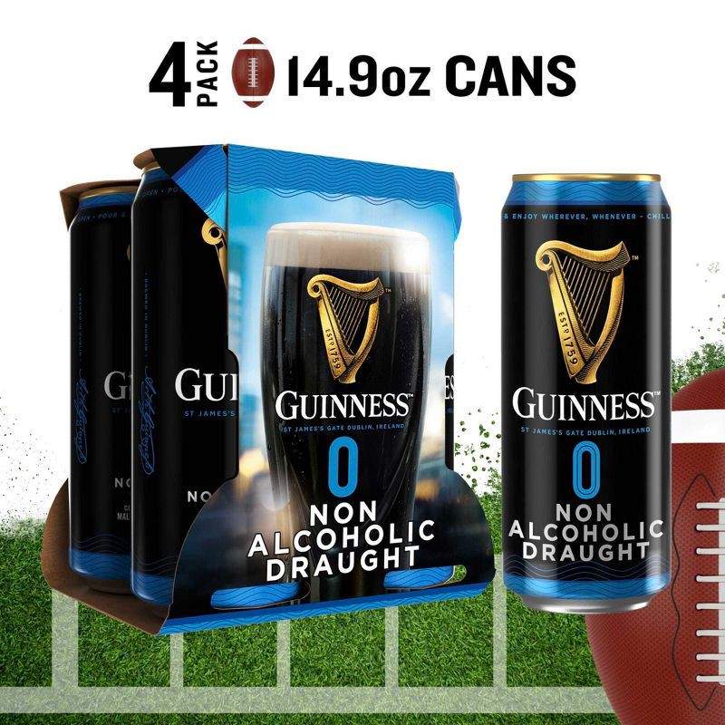 slide 1 of 9, Guinness 0 Non-Alcoholic Draught Beer - 4pk/14.9 fl oz Cans, 4 ct, 14.9 fl oz