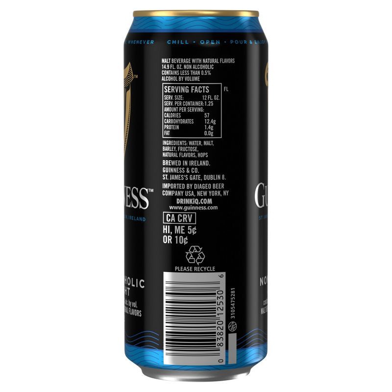 slide 9 of 9, Guinness 0 Non-Alcoholic Draught Beer - 4pk/14.9 fl oz Cans, 4 ct, 14.9 fl oz