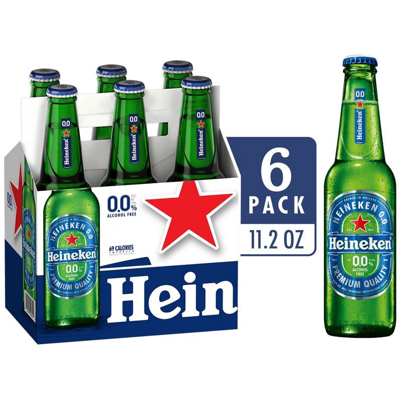 slide 1 of 8, Heineken 0.0 Non-Alcoholic Beer - 6pk/11.2 fl oz Bottles, 6 ct; 11.2 fl oz