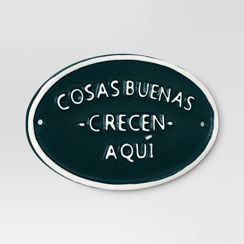 slide 3 of 3, Aluminum Outdoor Patio Garden Sign "cosas buenas crecen aquí" Dark Green - Threshold™, 1 ct