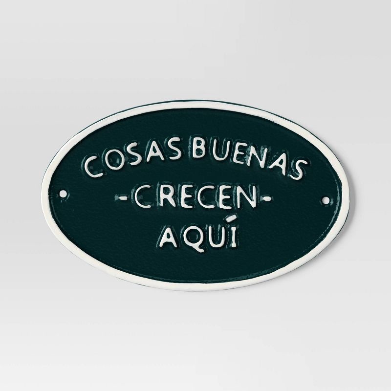 slide 1 of 3, Aluminum Outdoor Patio Garden Sign "cosas buenas crecen aquí" Dark Green - Threshold™, 1 ct