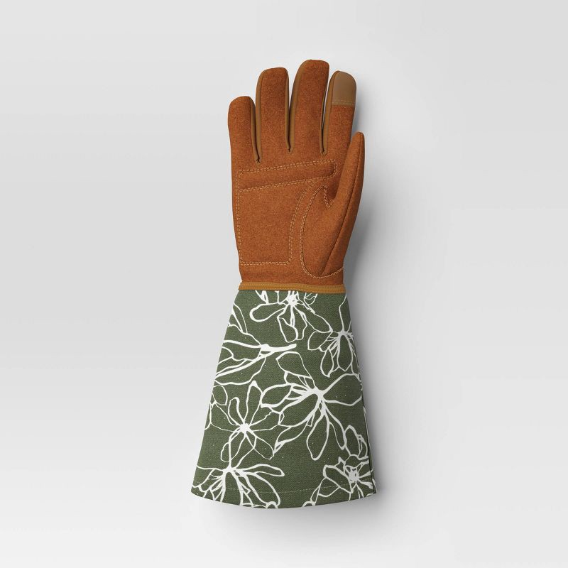 slide 2 of 3, Duck Canvas Scribble Floral Rose Picker Gloves One Size Green - Threshold™, 1 ct