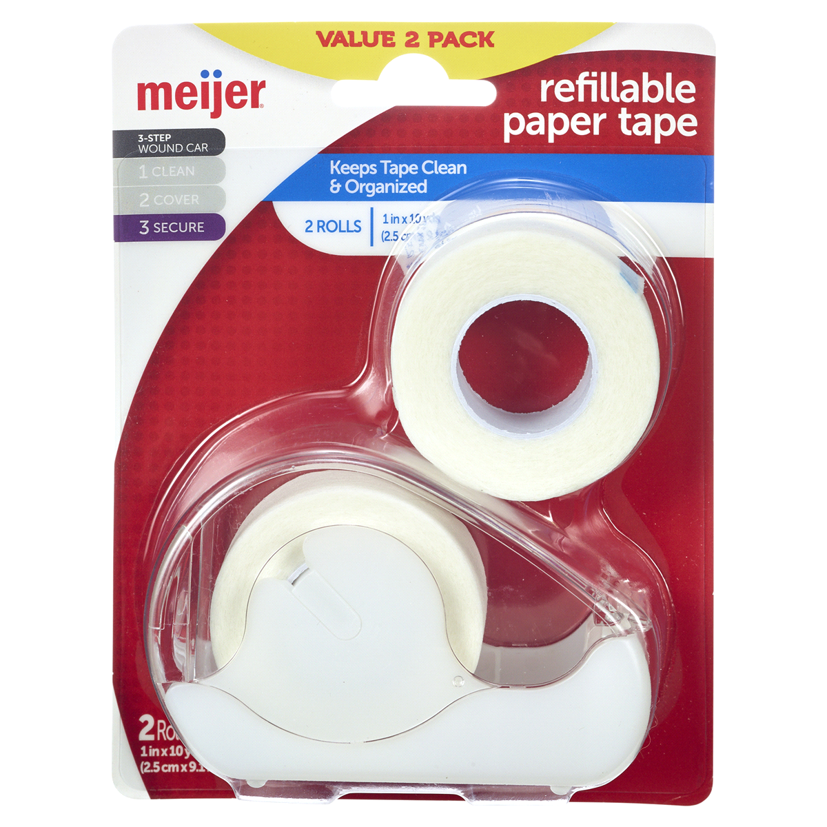 slide 1 of 5, Meijer Refillable Paper Tape Dispenser, 1" x 10 yds, 2 rolls